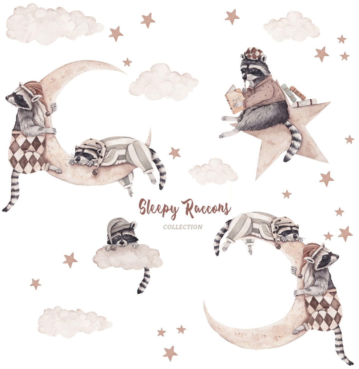 Śpiące Szopy na księżycu – Naklejka na ścianę dla dzieci – Mała Pracownia