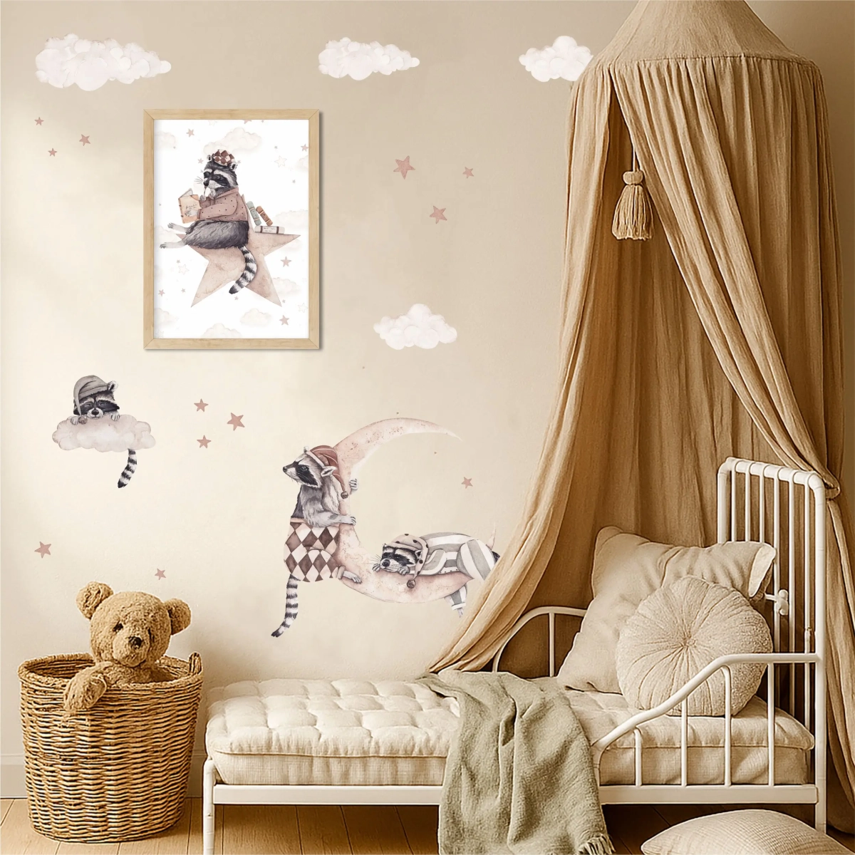 Śpiące Szopy – zestaw naklejek z księżycem i chmurkami – Mała Pracownia