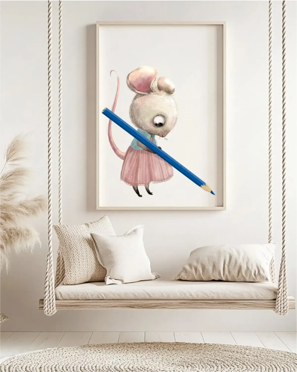 Myszka z ołówkiem – plakat dla dzieci – Mała Pracownia