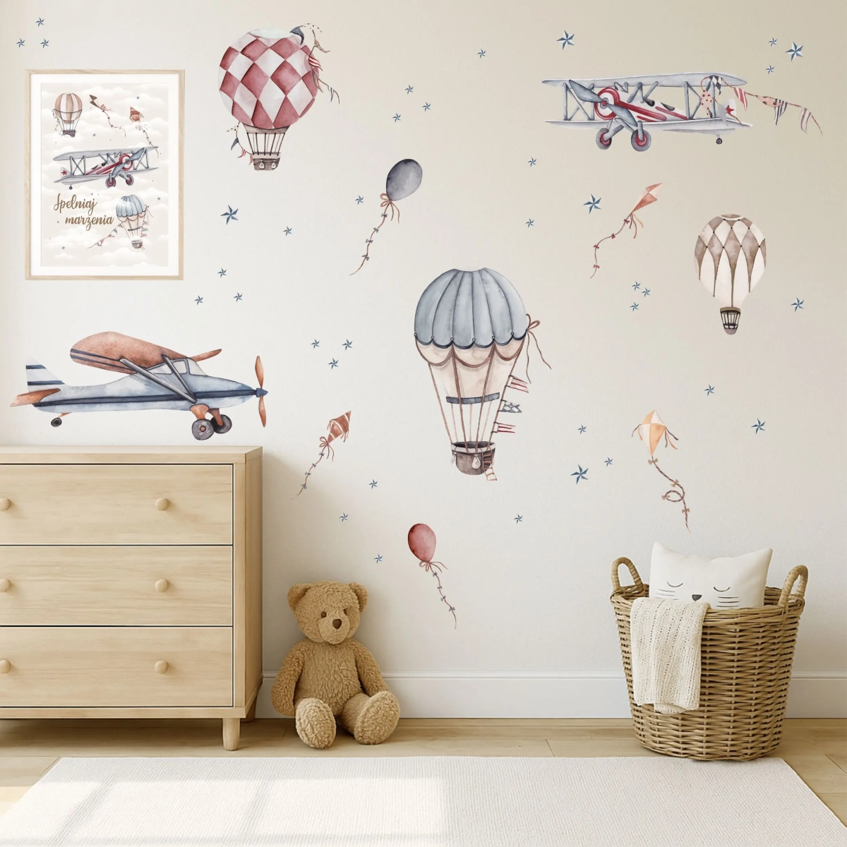 Samoloty Retro – dekoracja ścienna dla dzieci – Zestaw 4 – Mała Pracownia