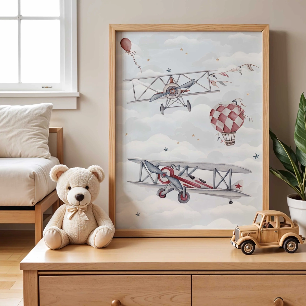 Plakat Samoloty i Balony Retro w pokoju dziecka – Wzór 1 – Mała Pracownia