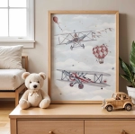Plakat Samoloty i Balony Retro w pokoju dziecka – Wzór 1 – Mała Pracownia