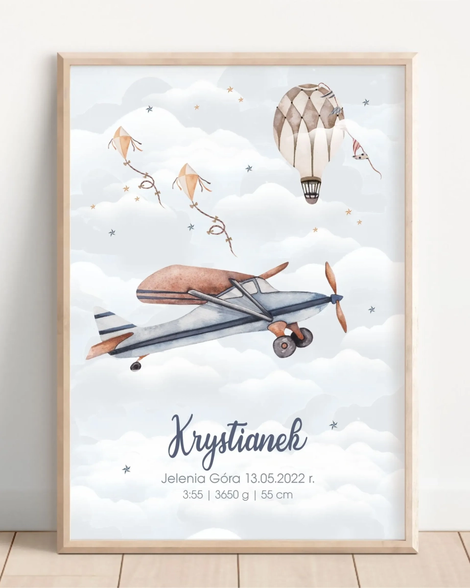 Plakat Samoloty i Balony Retro – Wzór 3 – Mała Pracownia