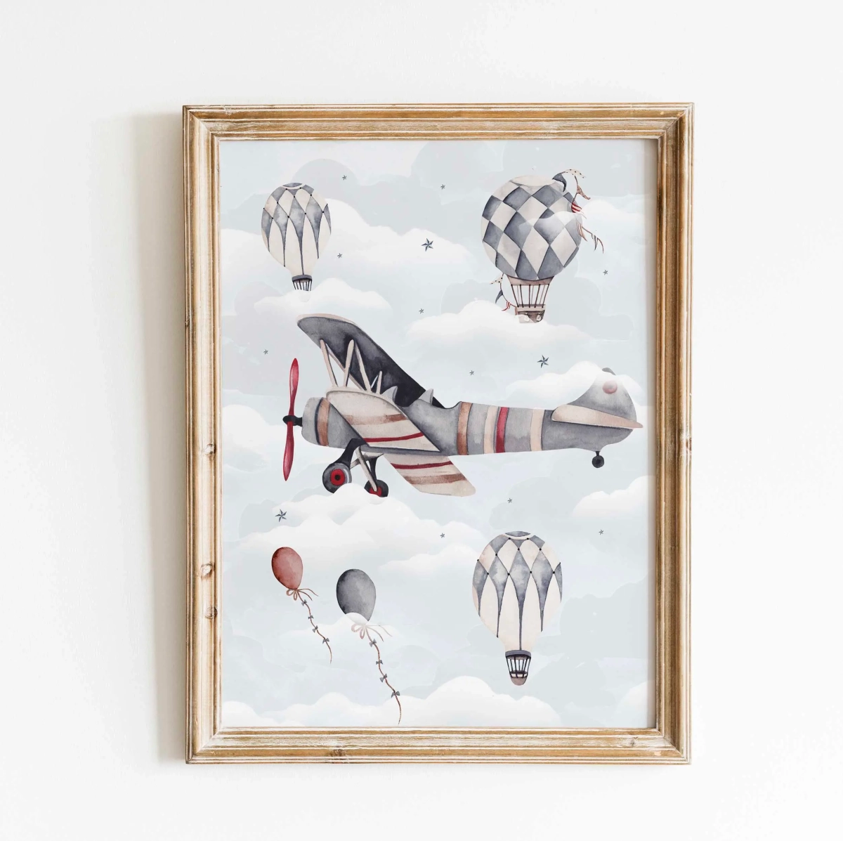 Samoloty i Balony Retro – Plakat Wzór 5 w ramce – Mała Pracownia