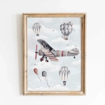 Samoloty i Balony Retro – Plakat Wzór 5 w ramce – Mała Pracownia