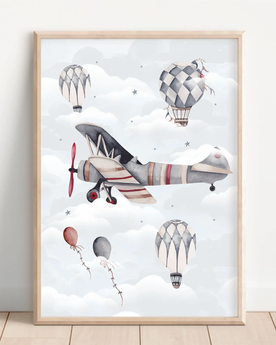Samoloty i Balony Retro – Plakat na Ścianę (Wzór 5) – Mała Pracownia