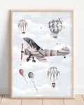 Samoloty i Balony Retro – Plakat na Ścianę (Wzór 5) – Mała Pracownia