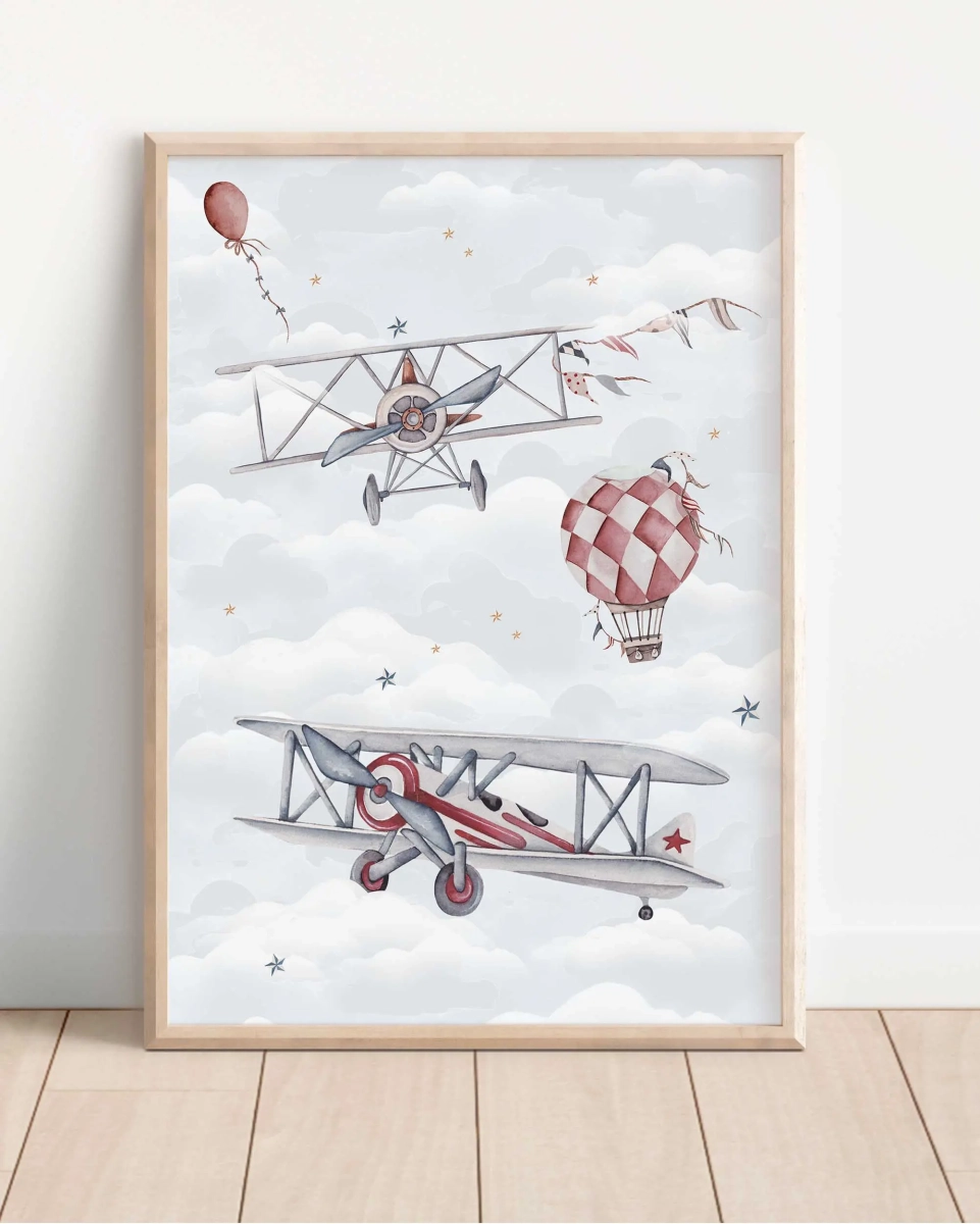 Plakat Samoloty i Balony Retro – Wzór 1 – Mała Pracownia
