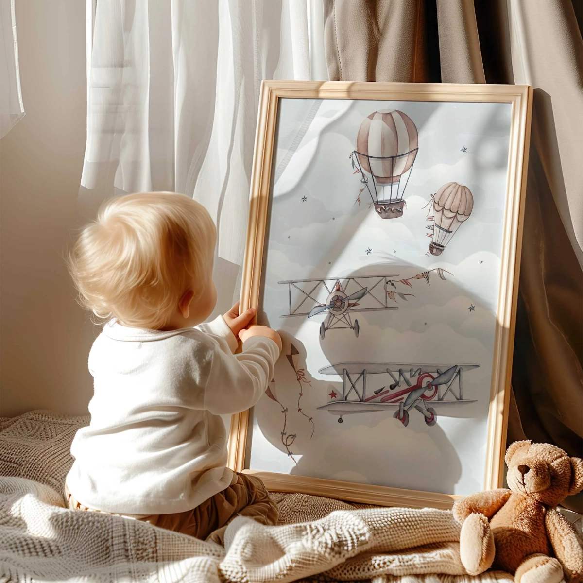 Plakat Samoloty i Balony Retro w pokoju dziecka – Wzór 1 – Mała Pracownia