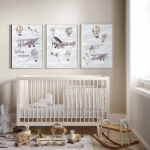 Tryptyk Samoloty i Balony Retro nad łóżeczkiem – Wzory 4–5 –6– Mała Pracownia