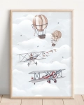 Plakat Samoloty i Balony Retro – Wzór 6 – Mała Pracownia