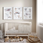 Zestaw plakatów Samoloty i Balony Retro: Wzór 7, Wzór 8 i Wzór 9 na jednej ścianie – Mała Pracownia