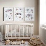 Zestaw plakatów Samoloty i Balony Retro: Wzór 7-9 na jednej ścianie – Mała Pracownia