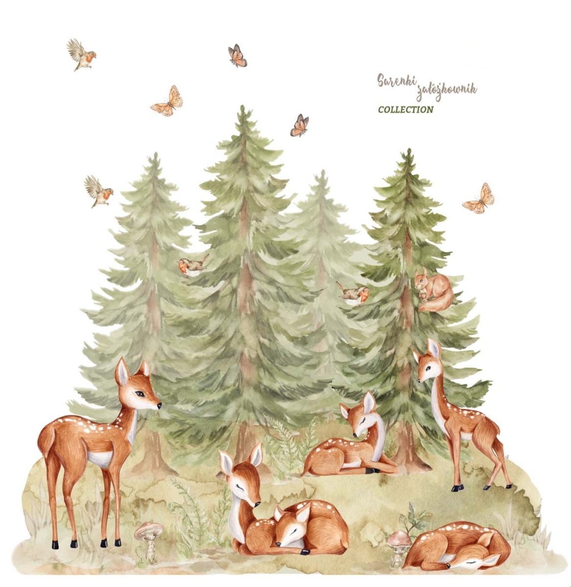 Sarenki w lesie – naklejka nad łóżko – Mała Pracownia