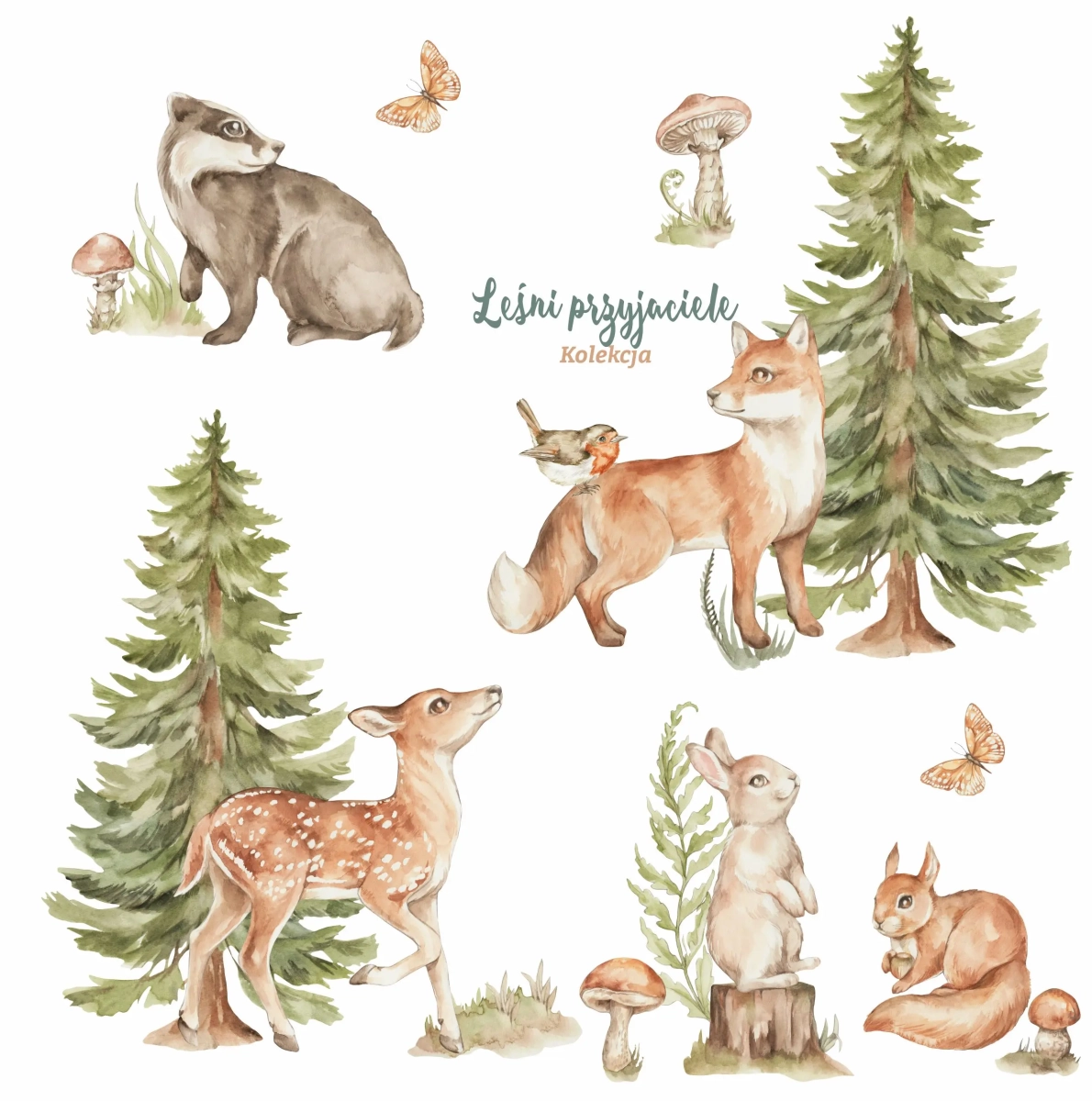 Format układu naklejki „Leśni przyjaciele” – Mała Pracownia