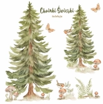 Formatka naklejki Las – świerki i leśne dodatki – Mała Pracownia