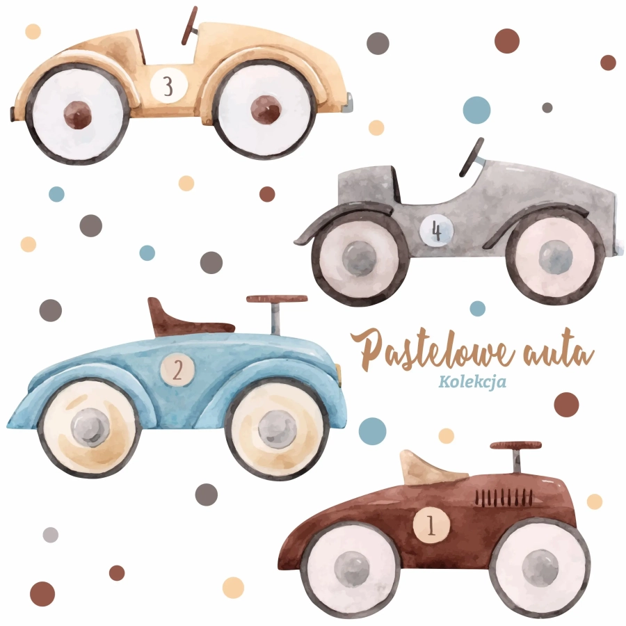 Naklejka Pastelowe Autka – poszczególne elementy zestawu – Mała Pracowni
