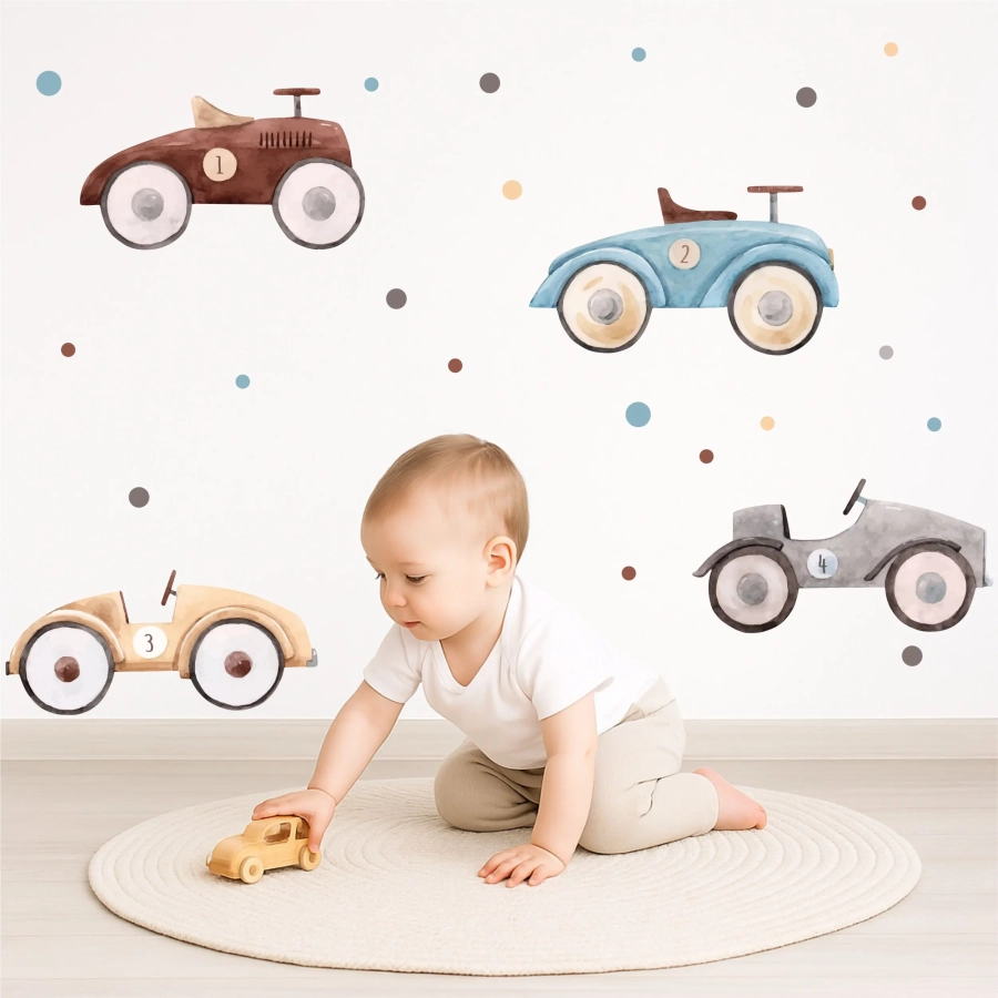 Naklejka na ścianę Pastelowe Autka w pokoju dziecka – Mała Pracownia