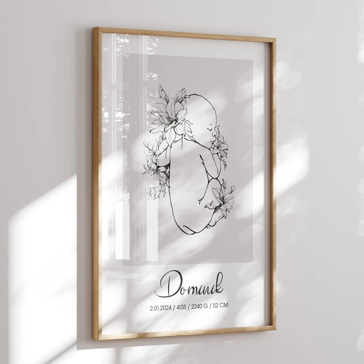 Personalizowana metryczka Line Art Nr.5 – imię, data, godzina, waga