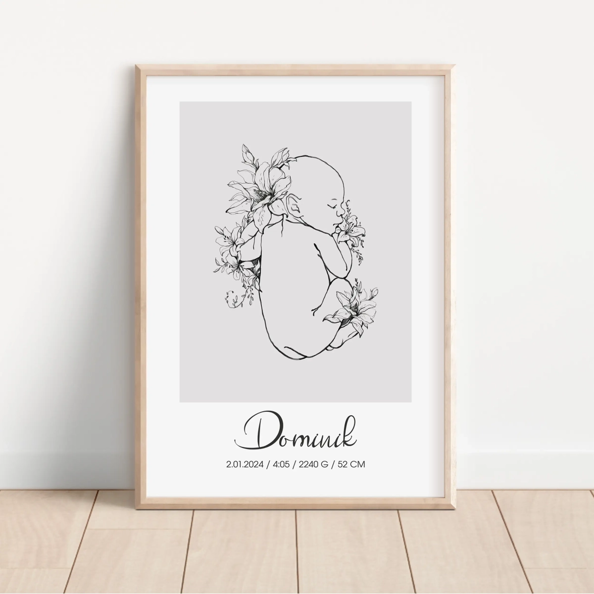 Metryczka urodzeniowa Line Art Nr.5 z danymi narodzin