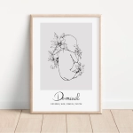 Metryczka urodzeniowa Line Art Nr.5 z danymi narodzin