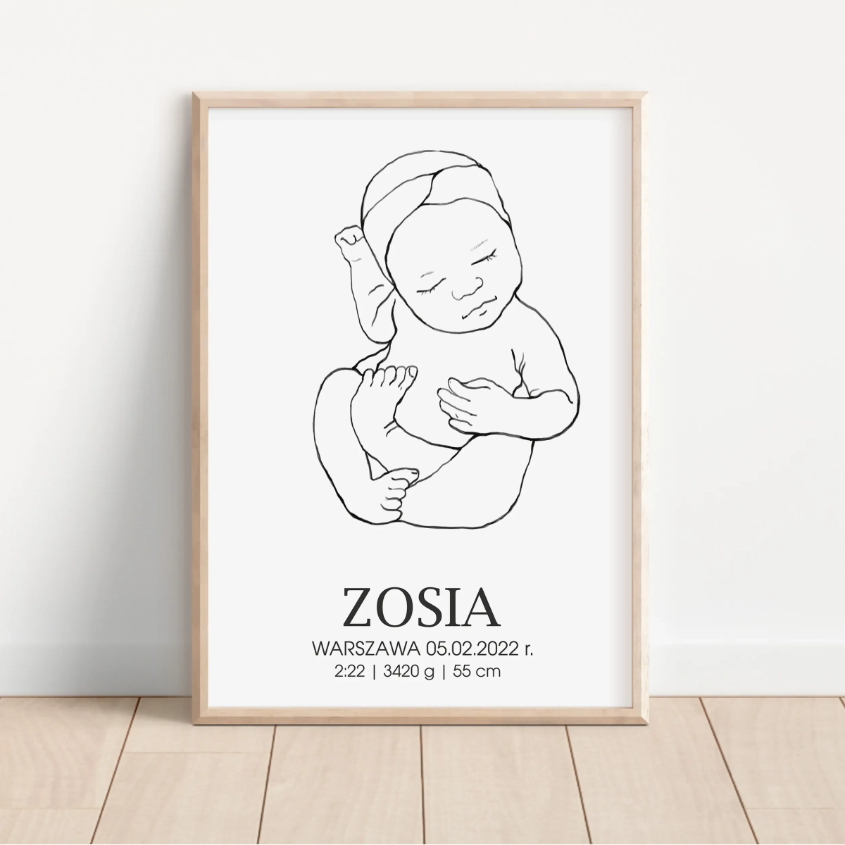 Metryczka Line Art Nr 3 w pokoju dziecka – Mała Pracownia