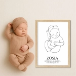 Metryczka Line Art Nr 3 – plakat szkic niemowlęcia – Mała Pracownia