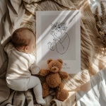 Metryczka Line Art Nr 4 – minimalistyczny rysunek niemowlęcia – Mała Pracownia