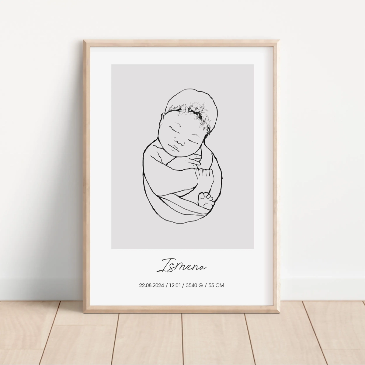 Metryczka narodzin Line Art Nr 14 z danymi dziecka – Mała Pracownia