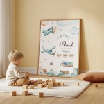 Akwarelowa Metryczka Samoloty – dekoracja pokoju dziecka – Mała Pracownia