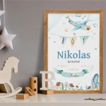 Personalizowana Metryczka Samolot akwarela – Mała Pracownia