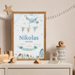 Akwarelowa Metryczka Samolot – dekoracja pokoju – Mała Pracownia