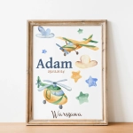 Akwarelowa metryczka lotnicza dla chłopca – Mała Pracownia