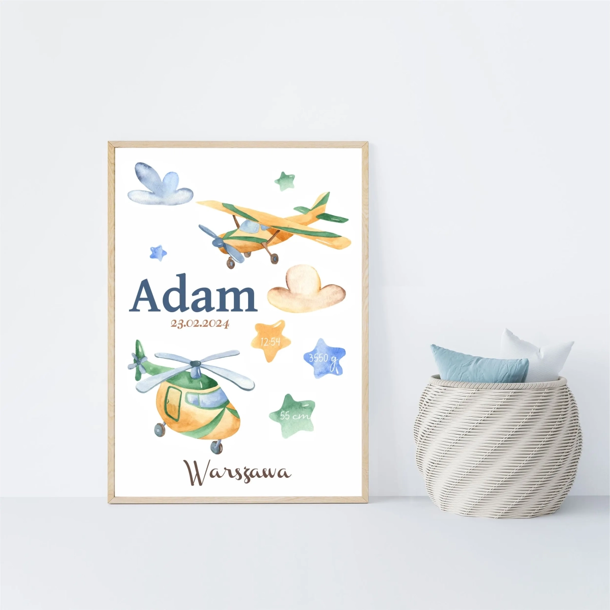 Personalizowany plakat metryczka Samolot i Śmigłowiec – Mała Pracownia