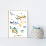 Personalizowany plakat metryczka Samolot i Śmigłowiec – Mała Pracownia