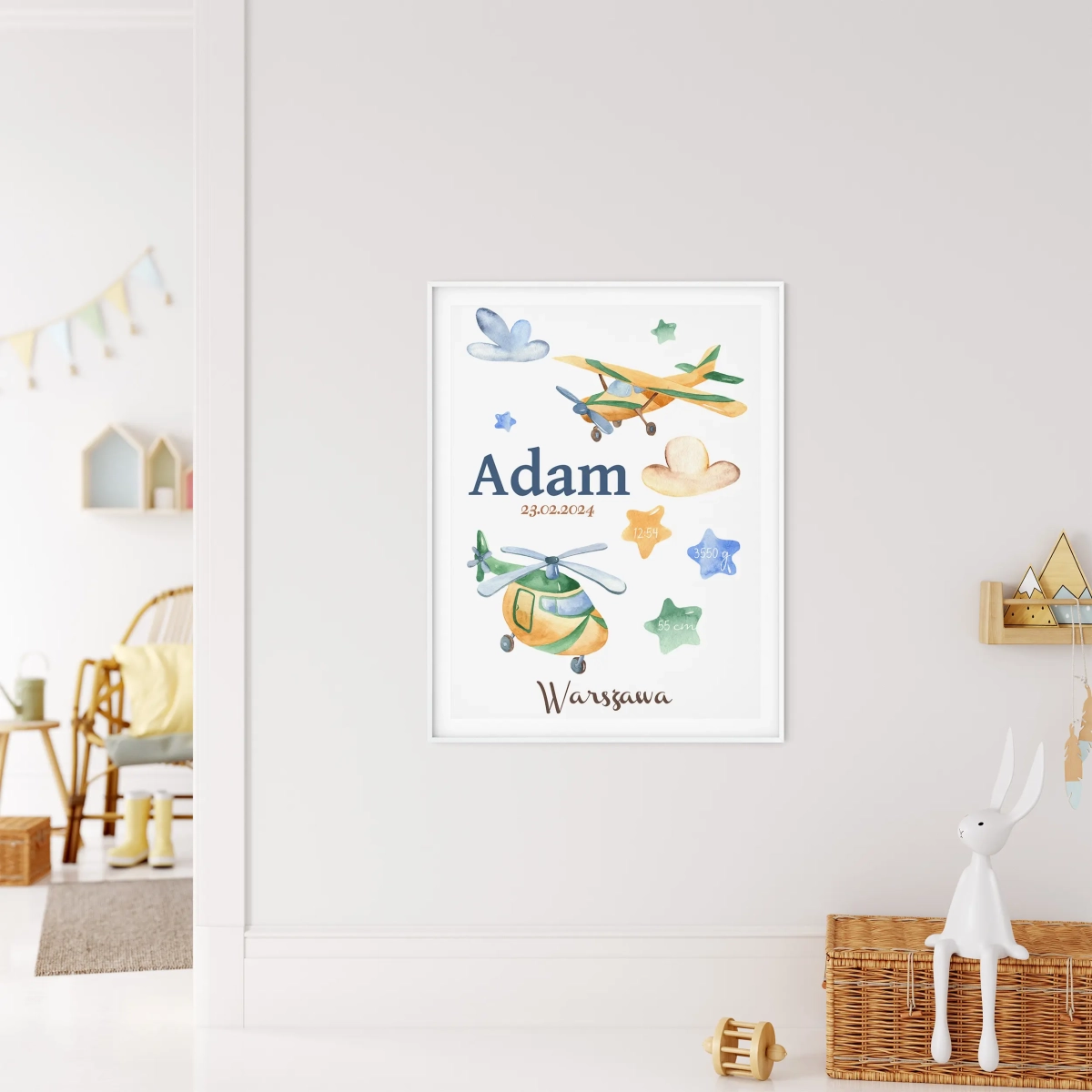 Personalizowany obrazek metryczka Samolot i Śmigłowiec – Mała Pracownia