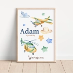 Metryczka Samolot i Śmigłowiec – plakat dla chłopca – Mała Pracownia