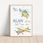 Metryczka Helikopter i Samolot – plakat dla chłopca – Mała Pracownia