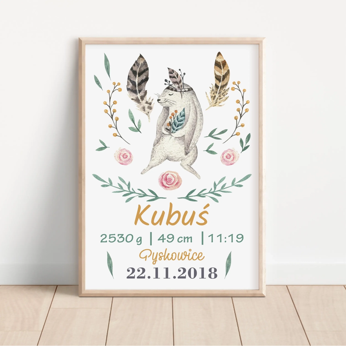 Metryczka Zajączek – plakat dla dziecka – Mała Pracownia