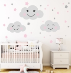 Uśmiechnięte Chmurki – Róż, naklejka ścienna do pokoju dziecka – Mała Pracownia