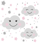Uśmiechnięte Chmurki – Róż, zestaw naklejek chmurek i gwiazdek – Mała Pracownia