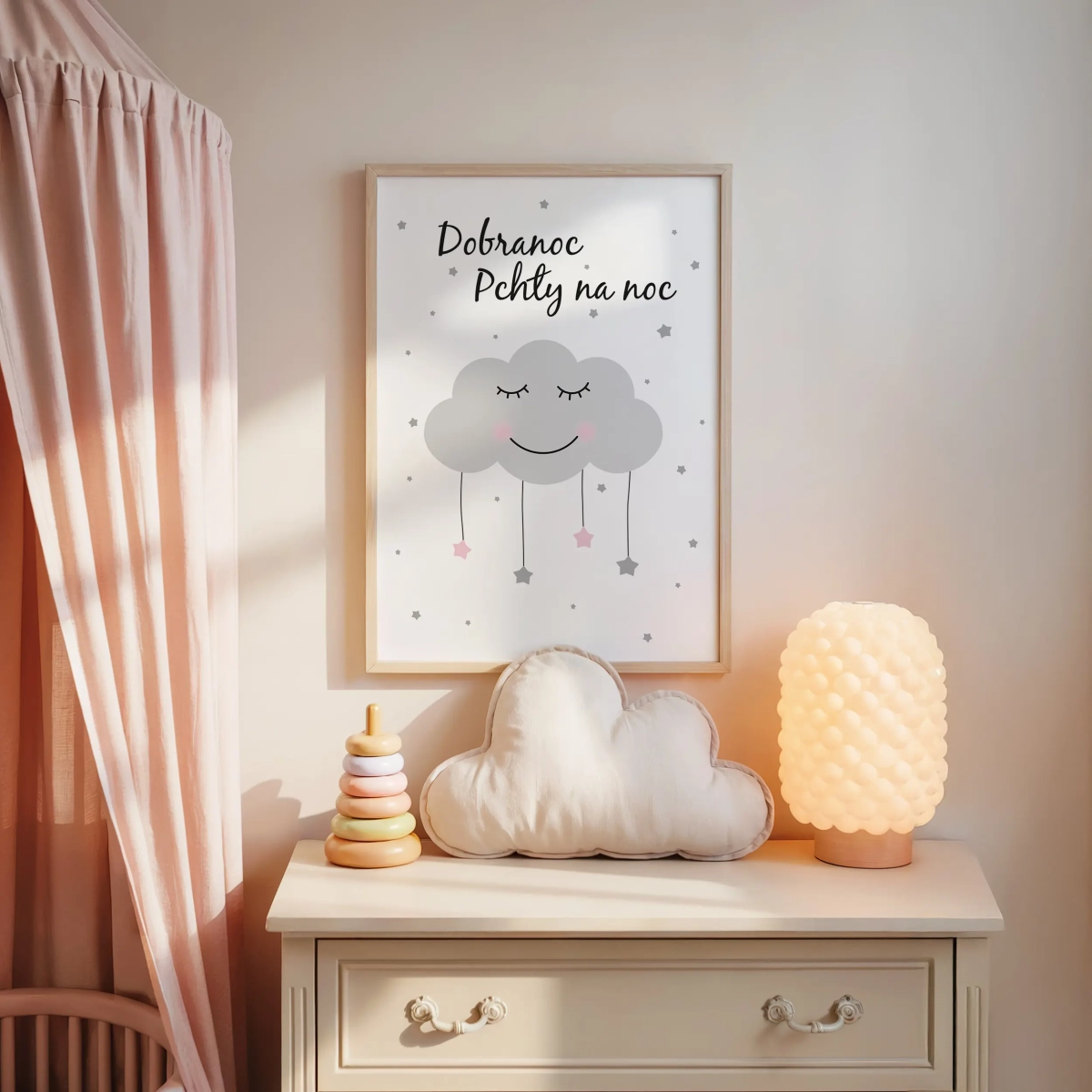 Plakat dla dzieci Uśmiechnięta Chmurka z gwiazdkami – Mała Pracownia