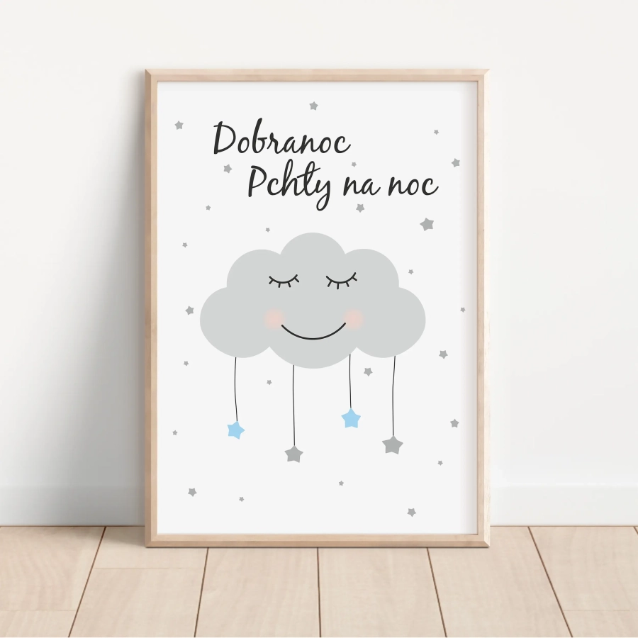 Plakat „dobranoc pchły na noc” z chmurką – Mała Pracownia