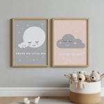 Plakaty Chmurka Good Night i Chmurka Dream Big – zestaw na ścianę – Mała Pracownia