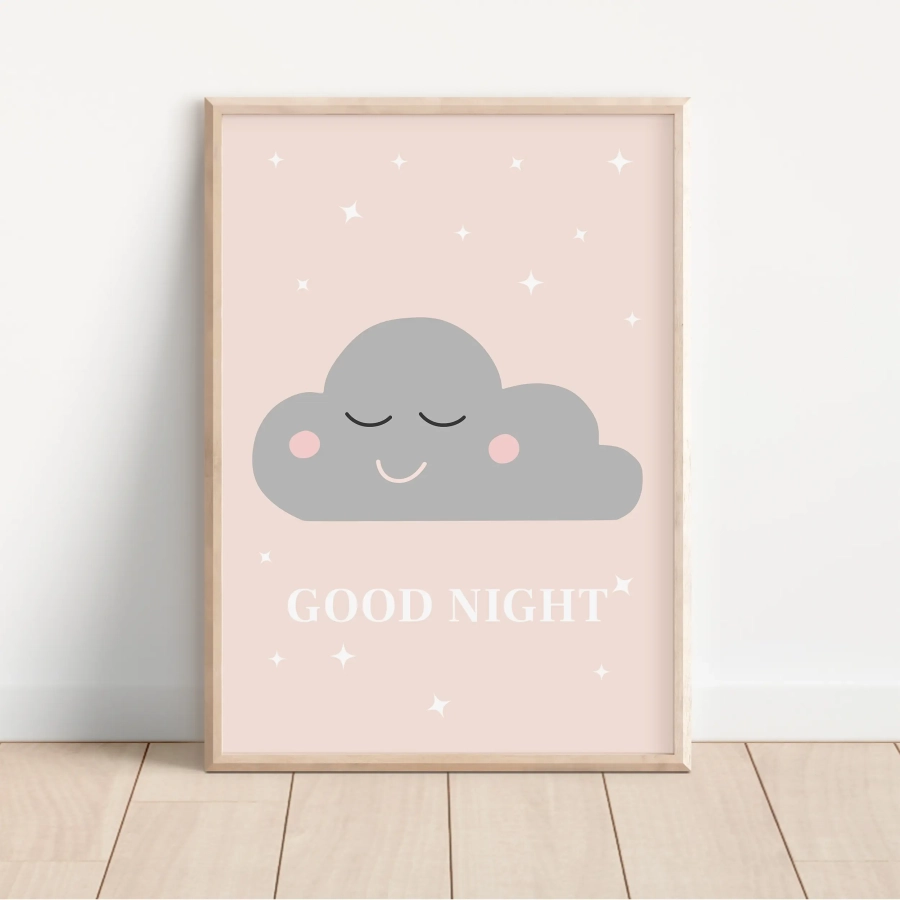 Plakat Chmurka Good Night z gwiazdkami dla dzieci – Mała Pracownia