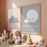 Plakaty Chmurka Good Night i Chmurka Dream Big – zestaw na ścianę – Mała Pracownia