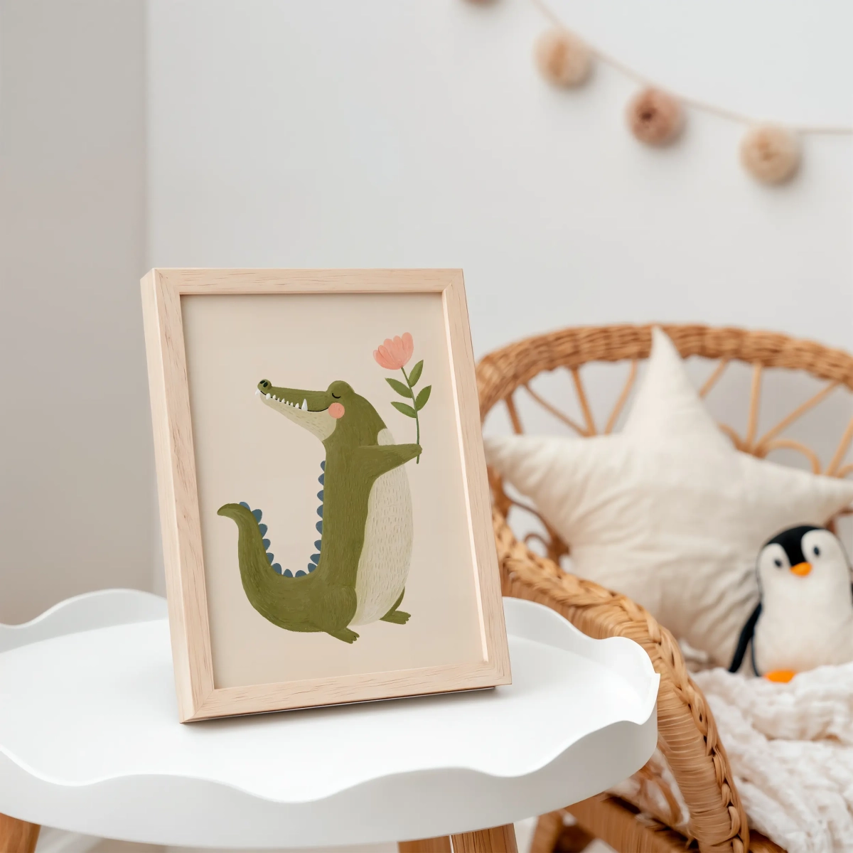 Plakat Krokodyl z kwiatkiem w pokoju dziecka – Mała Pracownia