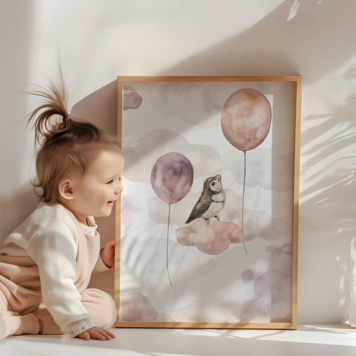 Plakat Ptaszek na chmurce | Happy Flight jako dekoracja pokoju dziecka – Mała Pracownia