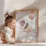 Plakat Ptaszek na chmurce | Happy Flight jako dekoracja pokoju dziecka – Mała Pracownia