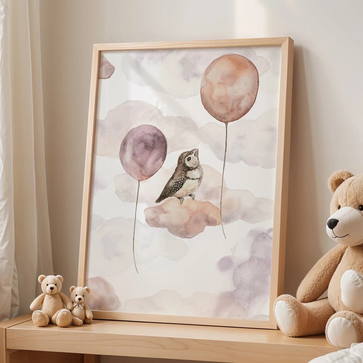 Plakat Ptaszek na chmurce | Happy Flight w pokoju dziecięcym – Mała Pracownia